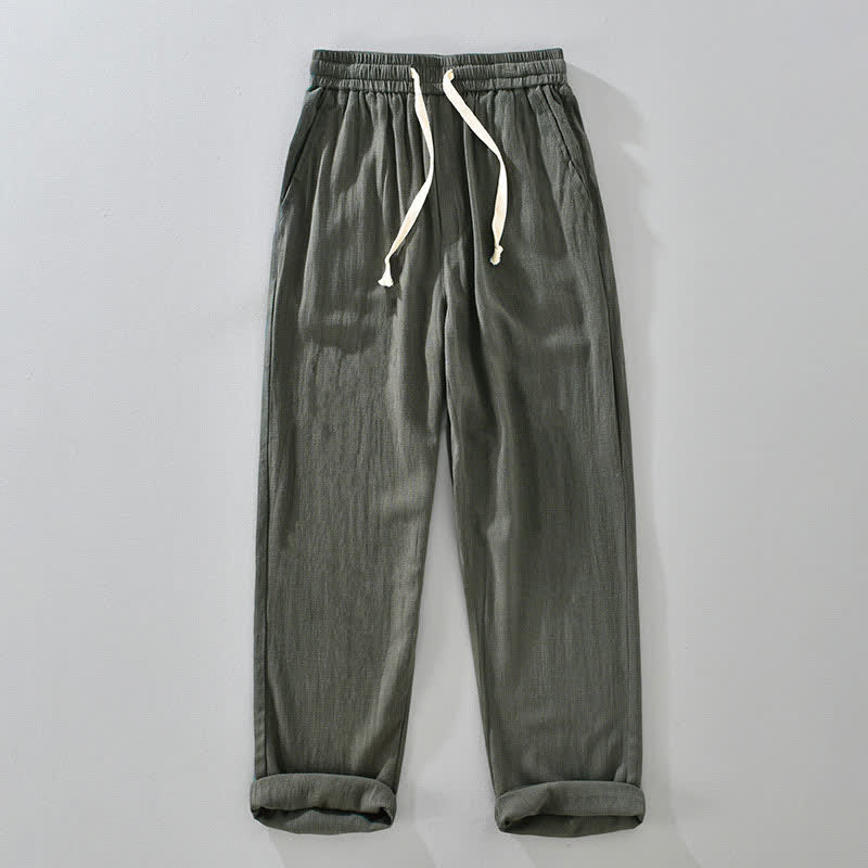 Buddha Stones Pantaloni lunghi estivi casual vintage con coulisse, modello affusolato da uomo con tasche. - Verde oliva scuro - US/UK/AU42, EU52 (3XL) - image 0