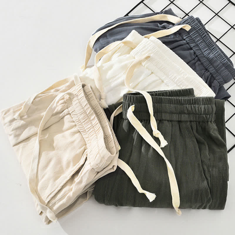 Buddha Stones Pantaloni lunghi estivi casual vintage con coulisse, modello affusolato da uomo con tasche. - image 14