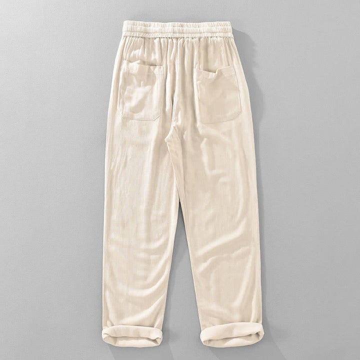 Buddha Stones Pantaloni lunghi estivi casual vintage con coulisse, modello affusolato da uomo con tasche. - image 3