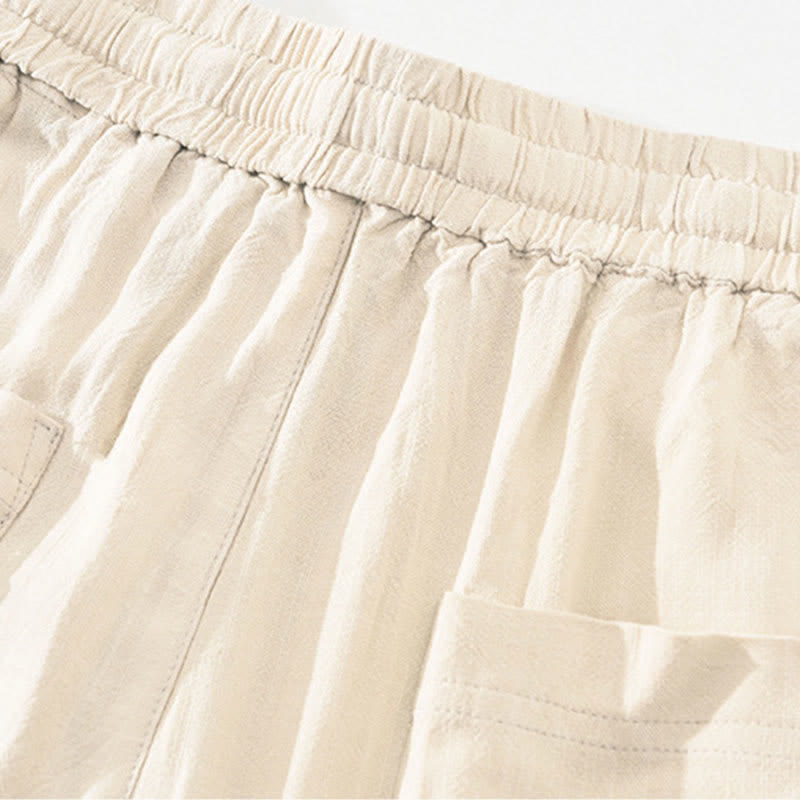 Buddha Stones Pantaloni lunghi estivi casual vintage con coulisse, modello affusolato da uomo con tasche. - image 5