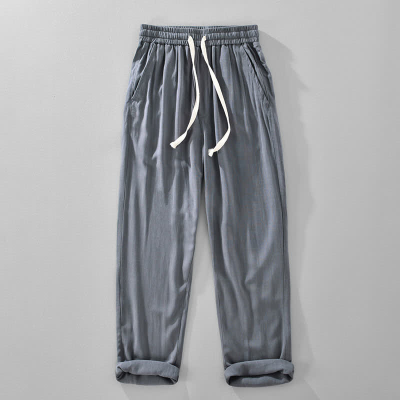 Buddha Stones Pantaloni lunghi estivi casual vintage con coulisse, modello affusolato da uomo con tasche. - Grigio ardesia - US/UK/AU42, EU52 (3XL) - image 1
