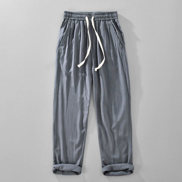 Buddha Stones Pantaloni lunghi estivi casual vintage con coulisse, modello affusolato da uomo con tasche. - Grigio ardesia - US/UK/AU42, EU52 (3XL) - image 1