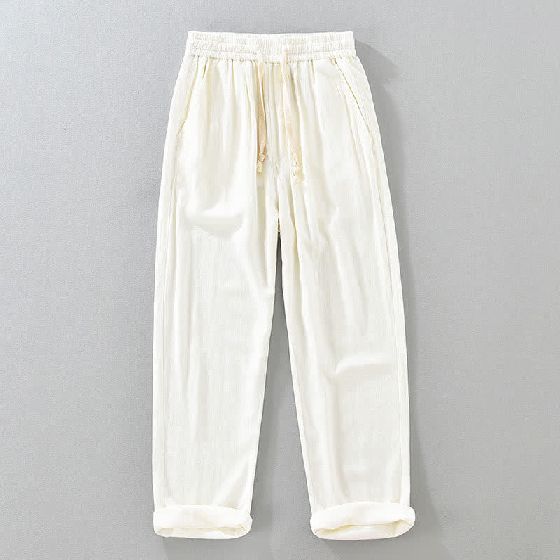 Buddha Stones Pantaloni lunghi estivi casual vintage con coulisse, modello affusolato da uomo con tasche. - Bianco - US/UK/AU42, EU52 (3XL) - image 12