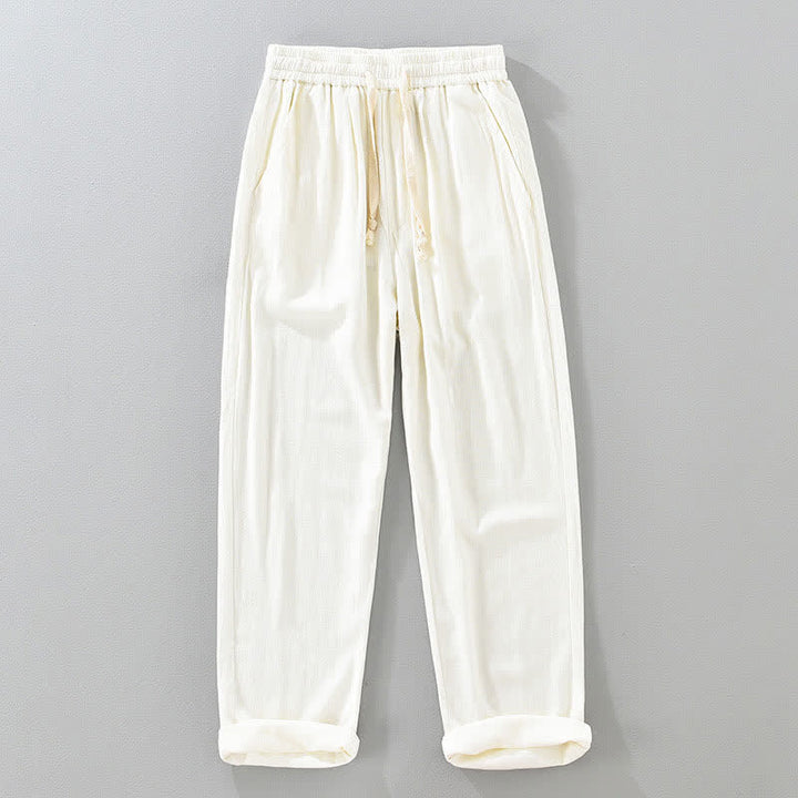 Buddha Stones Pantaloni lunghi estivi casual vintage con coulisse, modello affusolato da uomo con tasche. - Bianco - US/UK/AU42, EU52 (3XL) - image 12