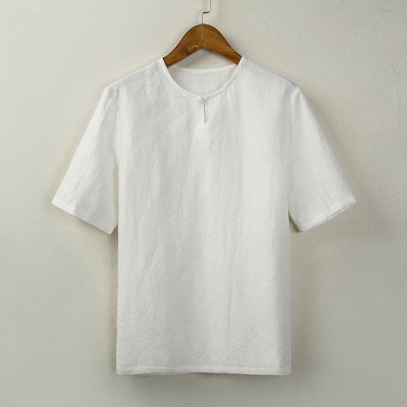 Buddha Stones Camicia da uomo tinta unita stile estivo con nodo e spacco laterale. - Bianco - US/UK/AU46, EU56 (5XL) - image 14