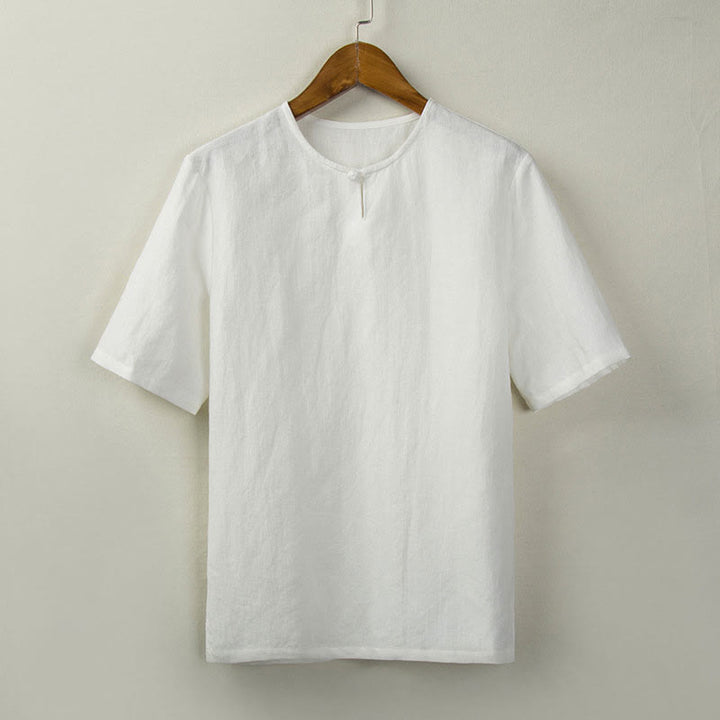 Buddha Stones Camicia da uomo tinta unita stile estivo con nodo e spacco laterale. - Bianco - US/UK/AU46, EU56 (5XL) - image 14