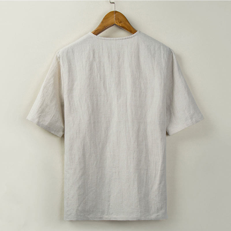 Buddha Stones Camicia da uomo tinta unita stile estivo con nodo e spacco laterale. - image 1