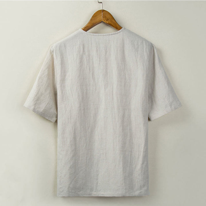 Buddha Stones Camicia da uomo tinta unita stile estivo con nodo e spacco laterale. - image 1