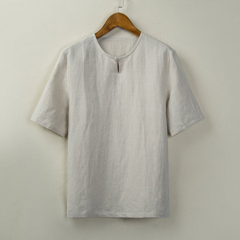 Buddha Stones Camicia da uomo tinta unita stile estivo con nodo e spacco laterale. - Biancheria - US/UK/AU46, EU56 (5XL) - image 0