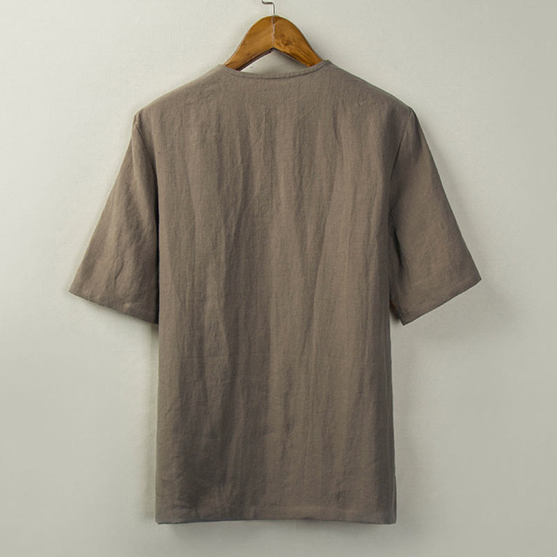Buddha Stones Camicia da uomo tinta unita stile estivo con nodo e spacco laterale. - image 13