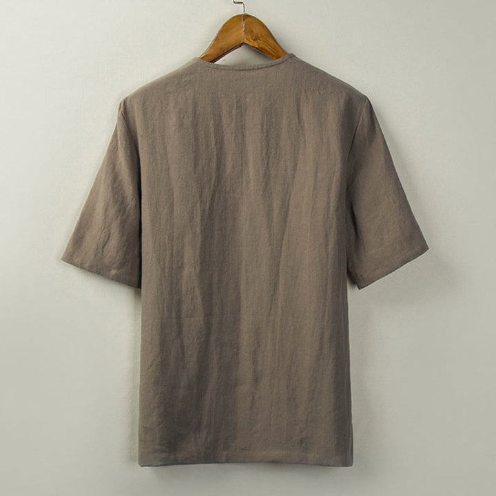 Buddha Stones Camicia da uomo tinta unita stile estivo con nodo e spacco laterale. - image 13