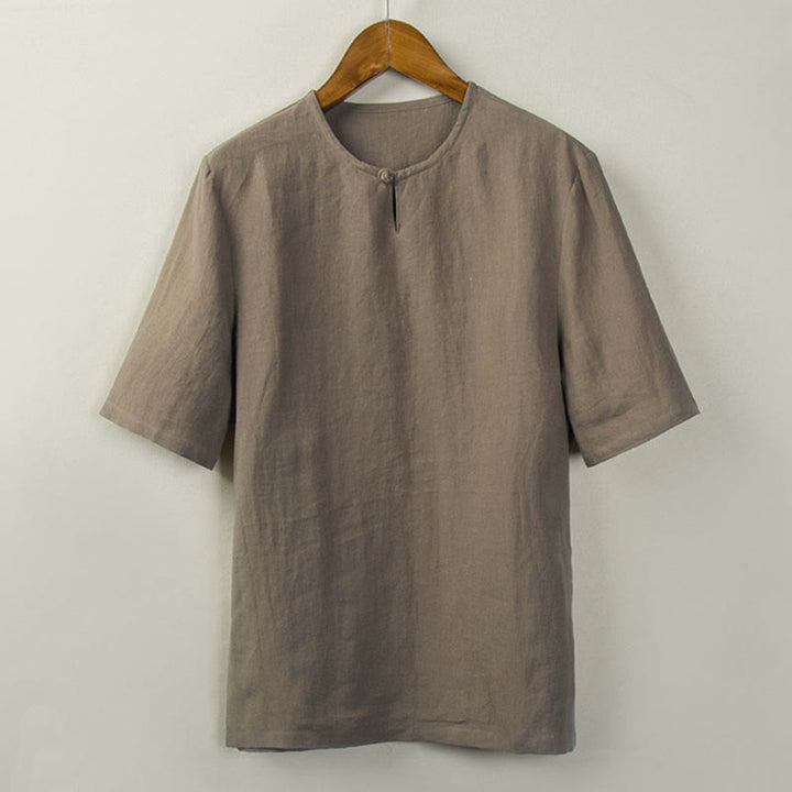 Buddha Stones Camicia da uomo tinta unita stile estivo con nodo e spacco laterale. - Tan - US/UK/AU46, EU56 (5XL) - image 12