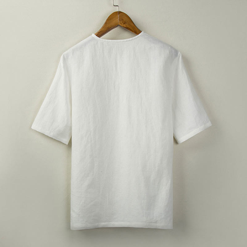 Buddha Stones Camicia da uomo tinta unita stile estivo con nodo e spacco laterale. - image 15