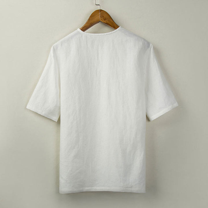 Buddha Stones Camicia da uomo tinta unita stile estivo con nodo e spacco laterale. - image 15