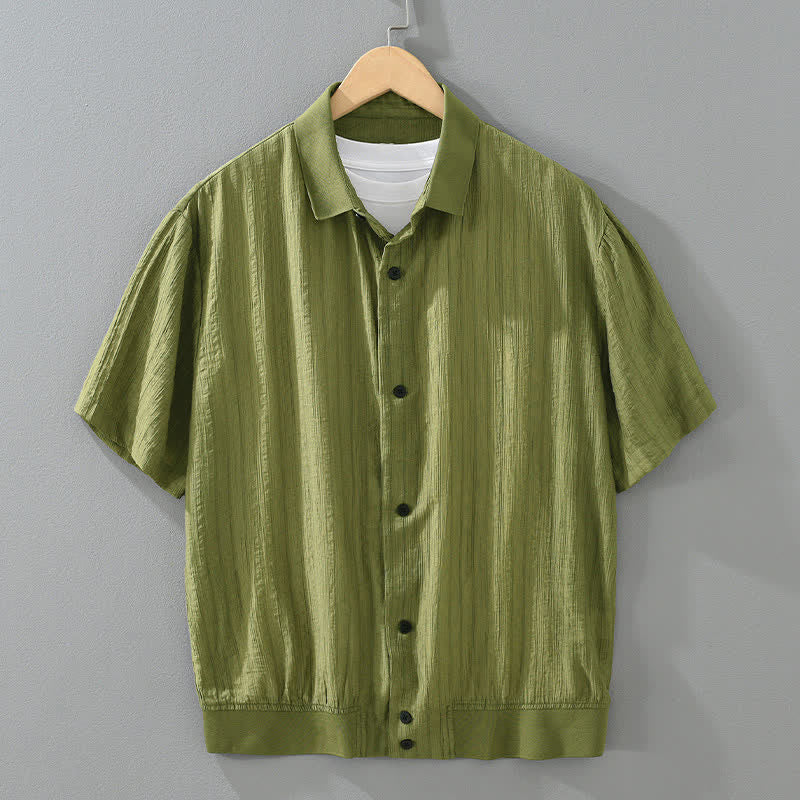 Buddha Stones Camicie da uomo estive casual, minimaliste, a tinta unita con bottoni. - Verde oliva - US/UK/AU46, EU56 (5XL) - image 0