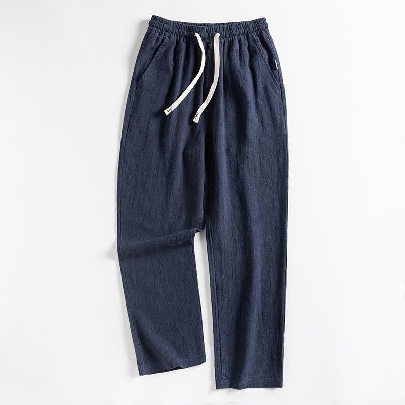 Buddha Stones Pantaloni da uomo primaverili casual minimalisti con coulisse, modello affusolato e tasca. - Marina - US/UK/AU44, EU54 (4XL) - image 9