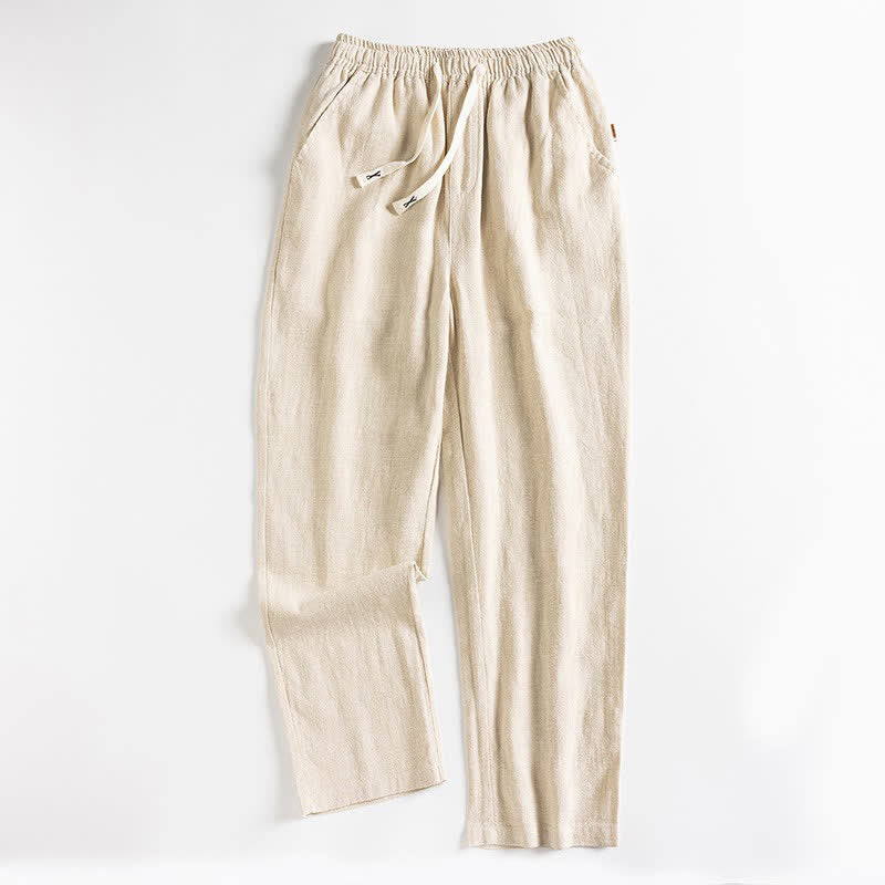 Buddha Stones Pantaloni da uomo primaverili casual minimalisti con coulisse, modello affusolato e tasca. - Beige - US/UK/AU44, EU54 (4XL) - image 13