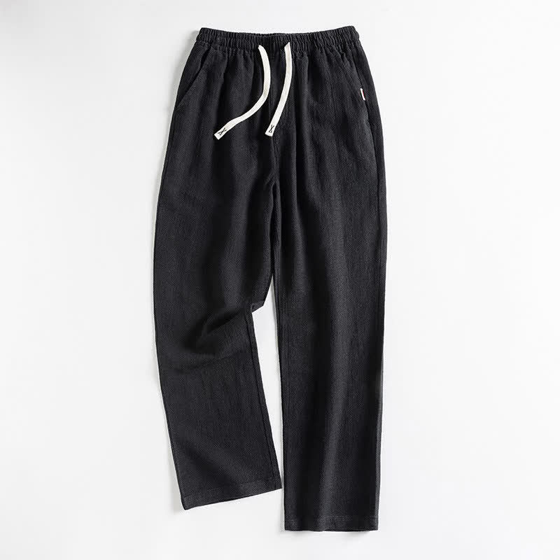 Buddha Stones Pantaloni da uomo primaverili casual minimalisti con coulisse, modello affusolato e tasca. - Nero - US/UK/AU44, EU54 (4XL) - image 2