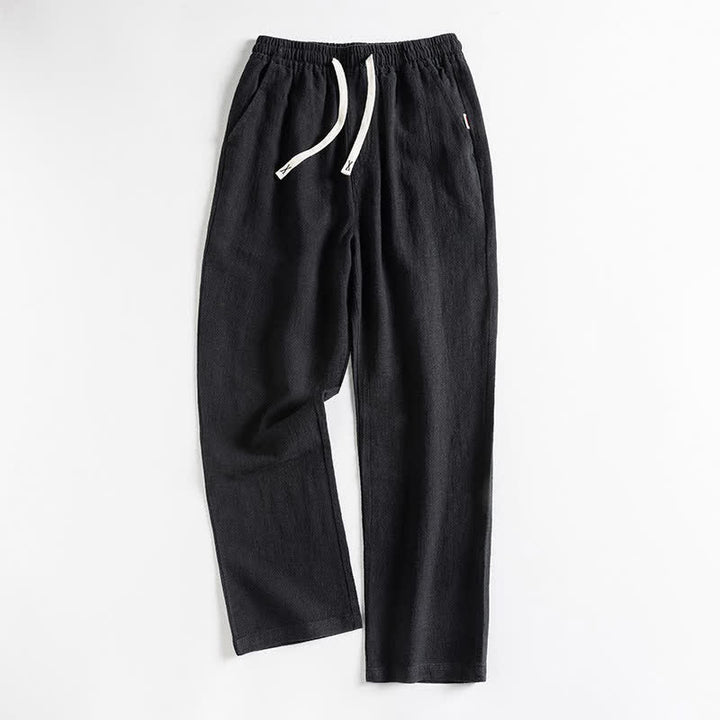 Buddha Stones Pantaloni da uomo primaverili casual minimalisti con coulisse, modello affusolato e tasca. - Nero - US/UK/AU44, EU54 (4XL) - image 2