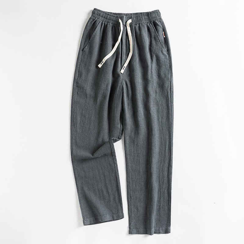 Buddha Stones Pantaloni da uomo primaverili casual minimalisti con coulisse, modello affusolato e tasca. - Grigio tenue - US/UK/AU44, EU54 (4XL) - image 11