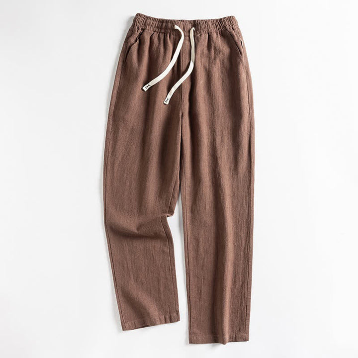 Buddha Stones Pantaloni da uomo primaverili casual minimalisti con coulisse, modello affusolato e tasca. - Siena - US/UK/AU44, EU54 (4XL) - image 0