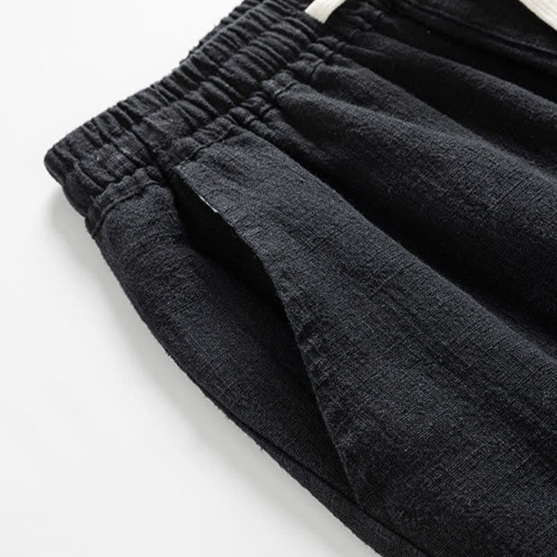 Buddha Stones Pantaloni da uomo primaverili casual minimalisti con coulisse, modello affusolato e tasca. - image 4