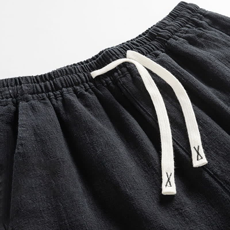 Buddha Stones Pantaloni da uomo primaverili casual minimalisti con coulisse, modello affusolato e tasca. - image 5