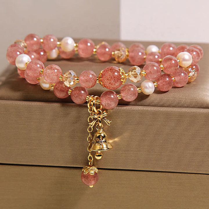 Buddha Stones Bracciale doppio avvolgente con perla di quarzo fragola e farfalla "Amore" - image 1
