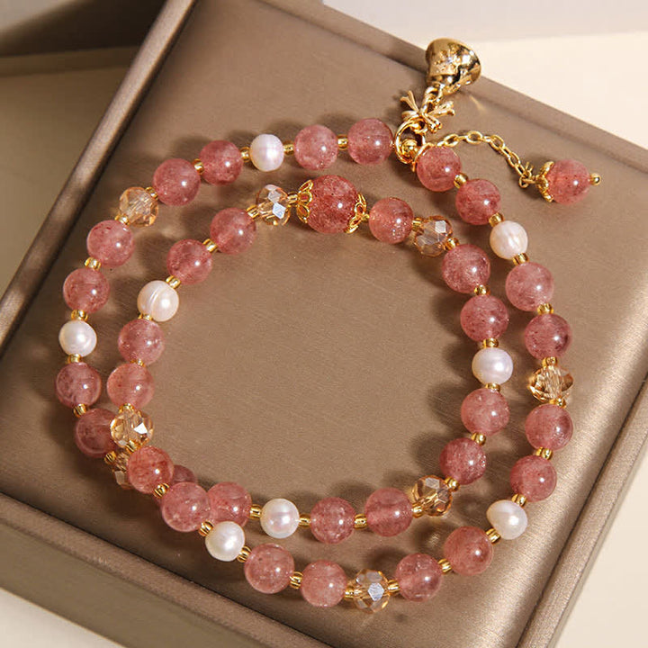 Buddha Stones Bracciale doppio avvolgente con perla di quarzo fragola e farfalla "Amore" - image 8