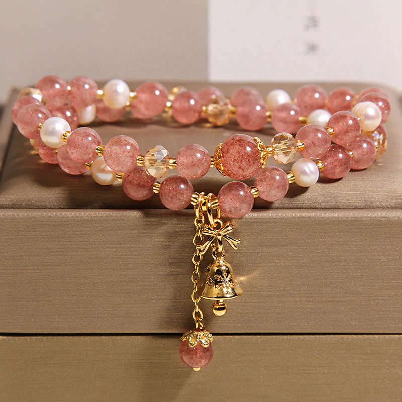 Buddha Stones Bracciale doppio avvolgente con perla di quarzo fragola e farfalla "Amore" - image 2