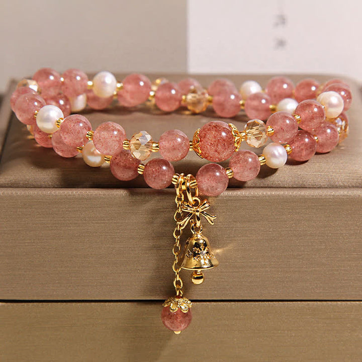 Buddha Stones Bracciale doppio avvolgente con perla di quarzo fragola e farfalla "Amore" - image 2