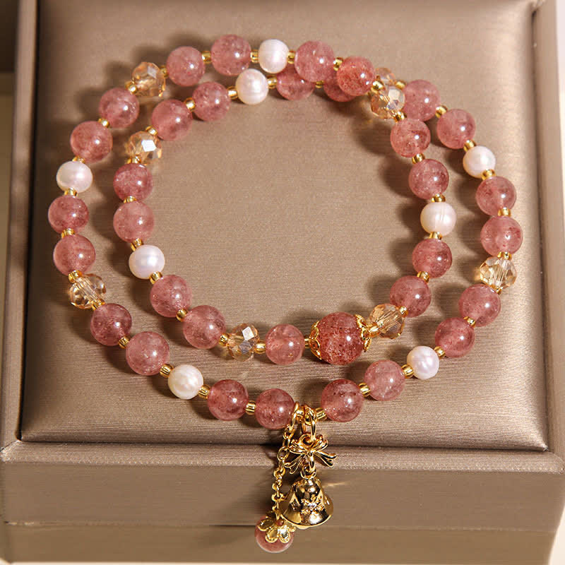Buddha Stones Bracciale doppio avvolgente con perla di quarzo fragola e farfalla "Amore" - image 3