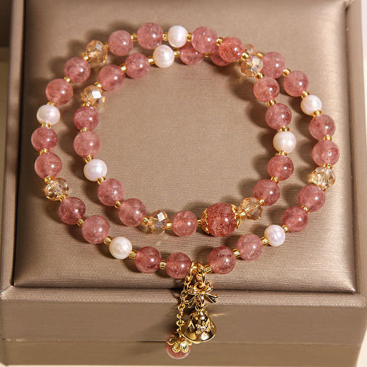 Buddha Stones Bracciale doppio avvolgente con perla di quarzo fragola e farfalla "Amore" - image 3