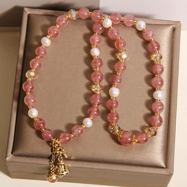 Buddha Stones Bracciale doppio avvolgente con perla di quarzo fragola e farfalla "Amore" - image 9