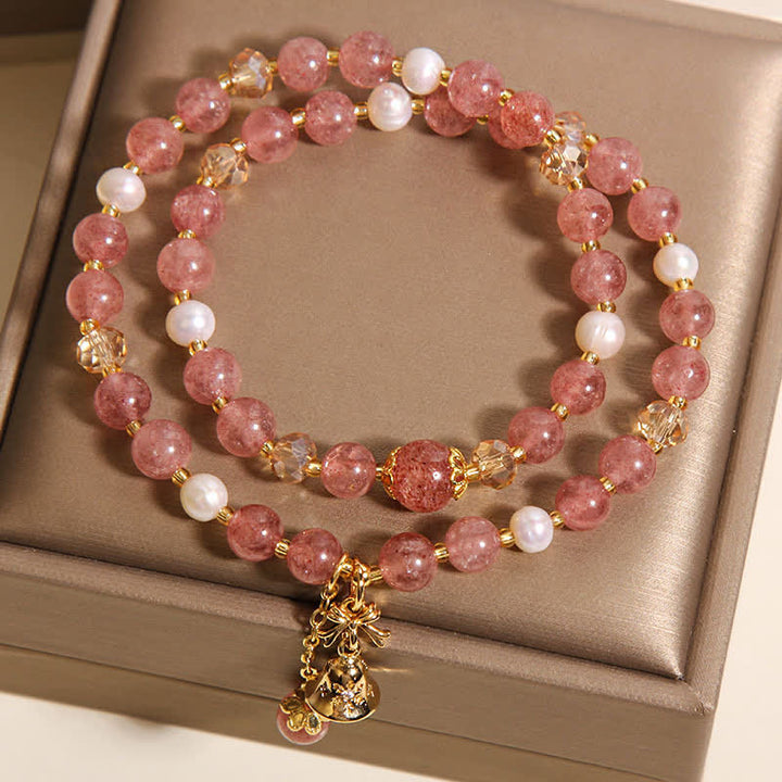 Buddha Stones Bracciale doppio avvolgente con perla di quarzo fragola e farfalla "Amore" - image 4