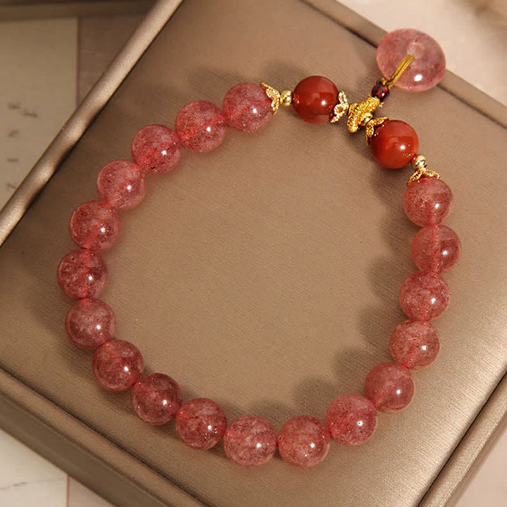 Buddha Stones Bracciale con fibbia Peace in quarzo fragola e perline rotonde a forma di cuore - image 7