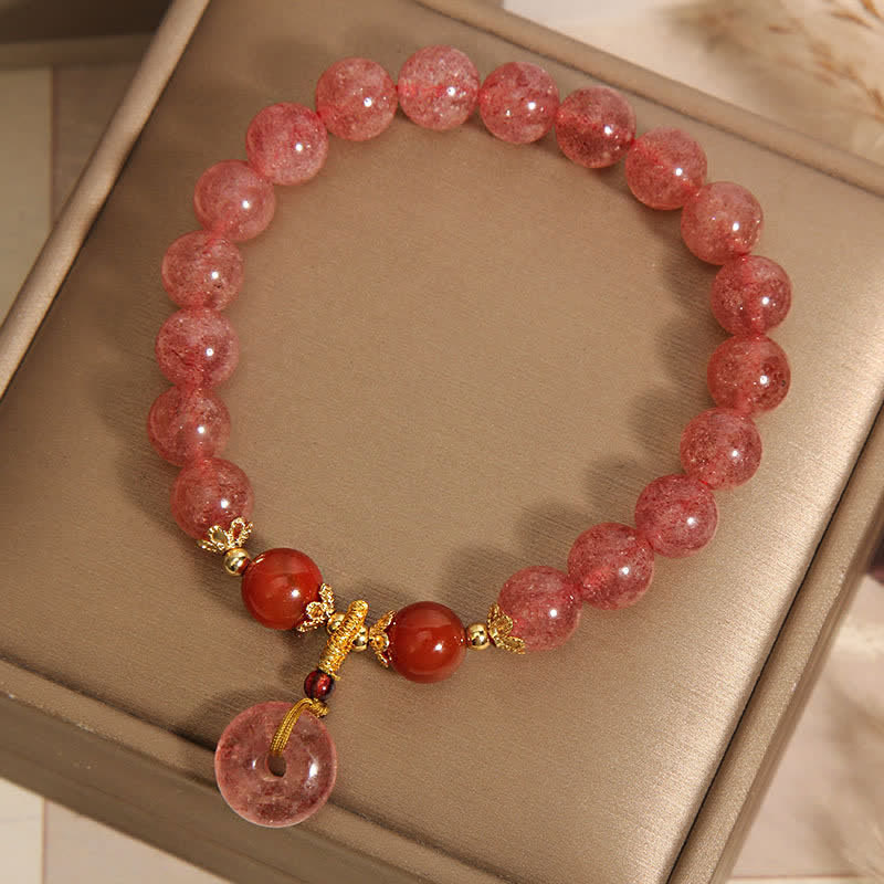 Buddha Stones Bracciale con fibbia Peace in quarzo fragola e perline rotonde a forma di cuore - image 3