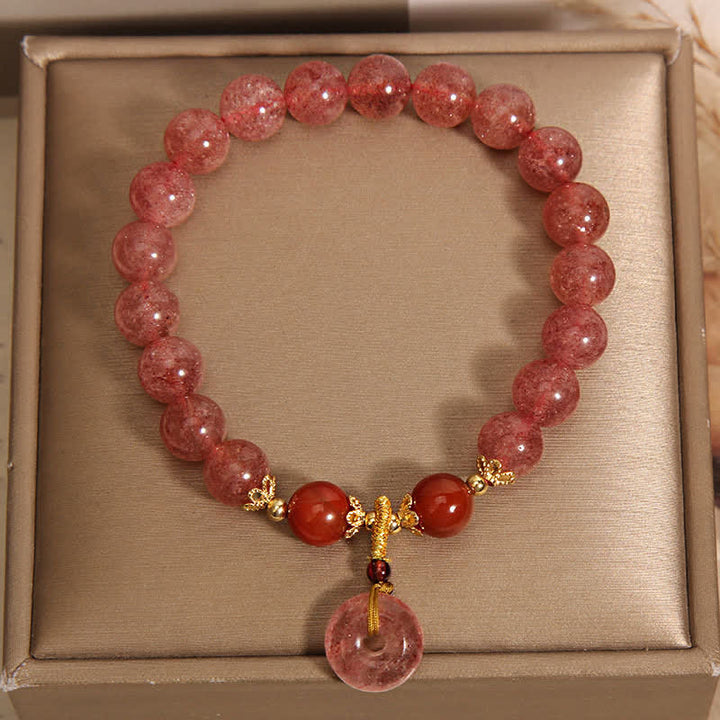 Buddha Stones Bracciale con fibbia Peace in quarzo fragola e perline rotonde a forma di cuore - image 4