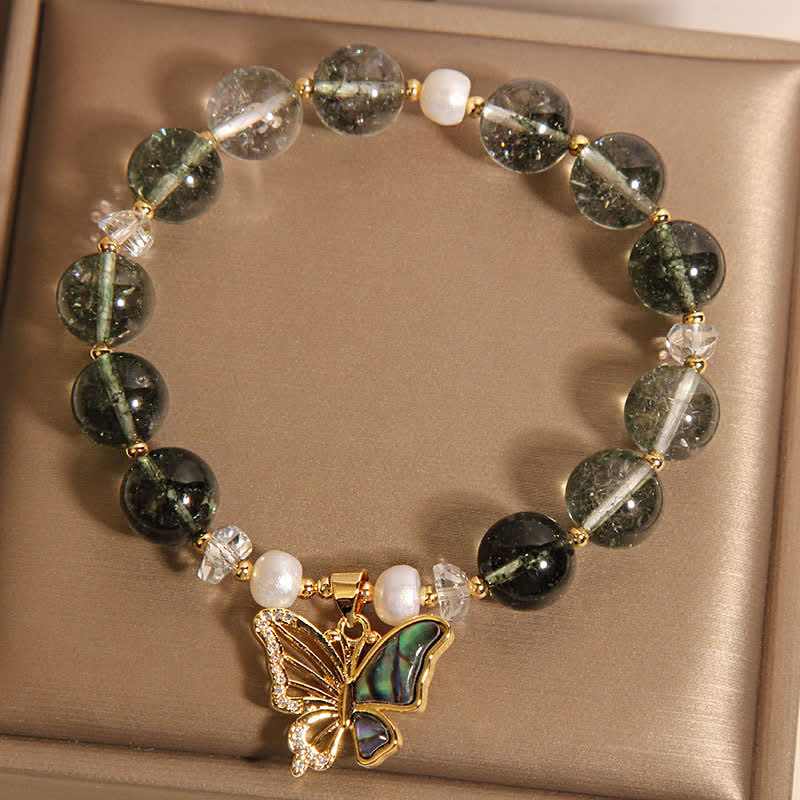Buddha Stones Bracciale a farfalla con perline e accenti di perla verde fantasma. - image 7