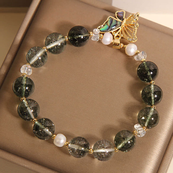 Buddha Stones Bracciale a farfalla con perline e accenti di perla verde fantasma. - image 8