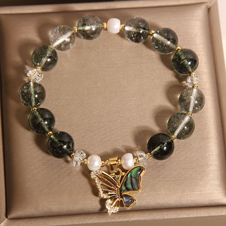 Buddha Stones Bracciale a farfalla con perline e accenti di perla verde fantasma. - image 4