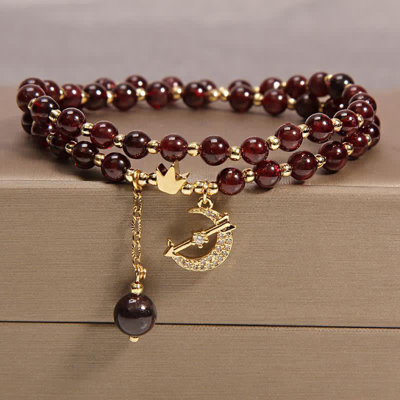 Buddha Stones Bracciale a doppio giro con perline "Purificazione Luna e Corona" - Granato (Passione ♥ Energia) - image 0