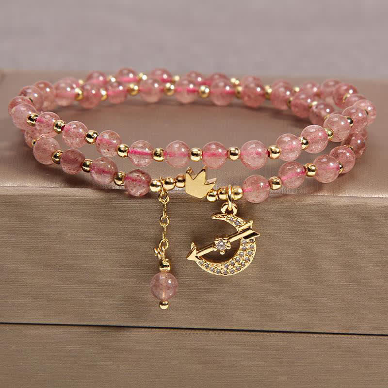 Buddha Stones Bracciale a doppio giro con perline "Purificazione Luna e Corona" - Quarzo Fragola (Amore ♥ Guarigione) - image 1