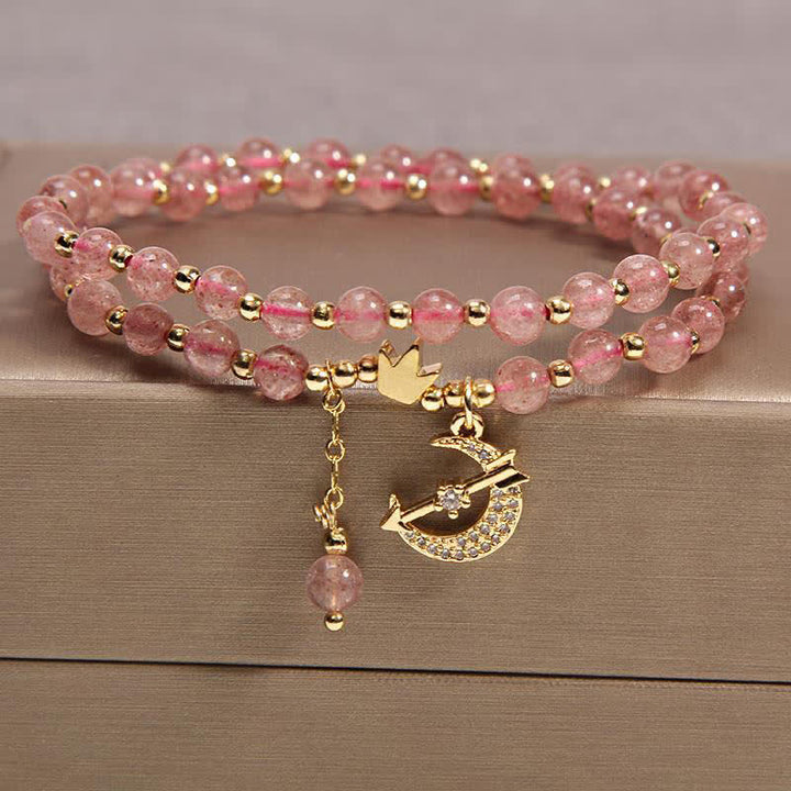 Buddha Stones Bracciale a doppio giro con perline "Purificazione Luna e Corona" - Quarzo Fragola (Amore ♥ Guarigione) - image 1