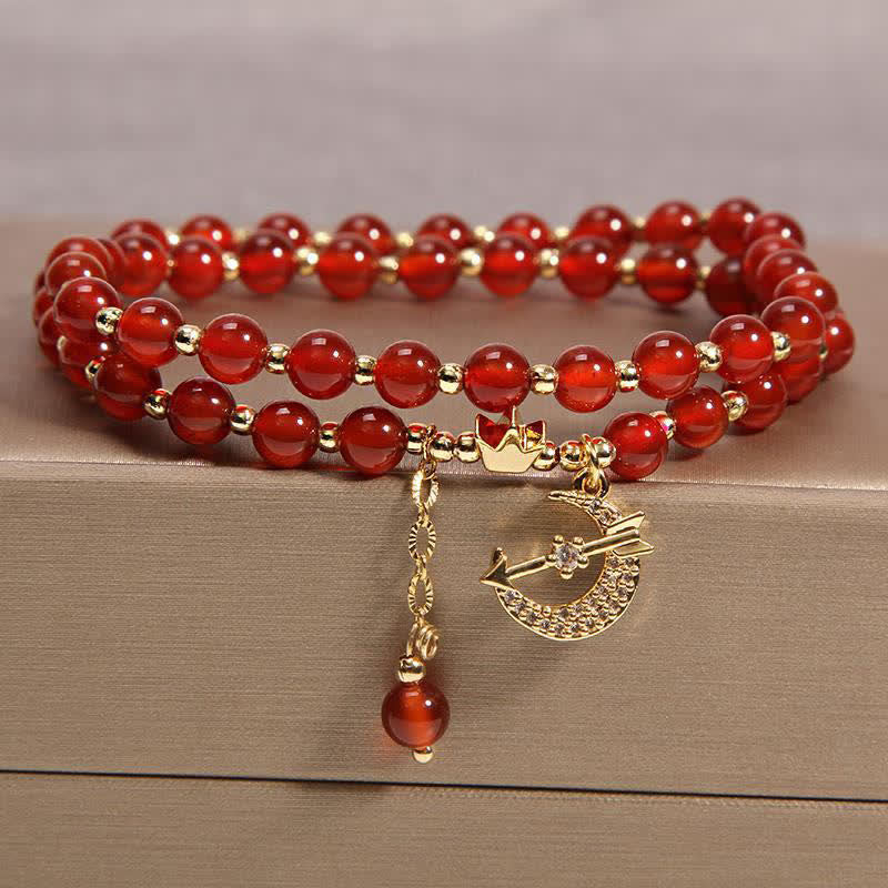 Buddha Stones Bracciale a doppio giro con perline "Purificazione Luna e Corona" - Agata rossa (Fiducia ♥ Calma) - image 2