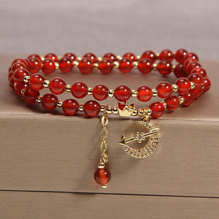 Buddha Stones Bracciale a doppio giro con perline "Purificazione Luna e Corona" - Agata rossa (Fiducia ♥ Calma) - image 2