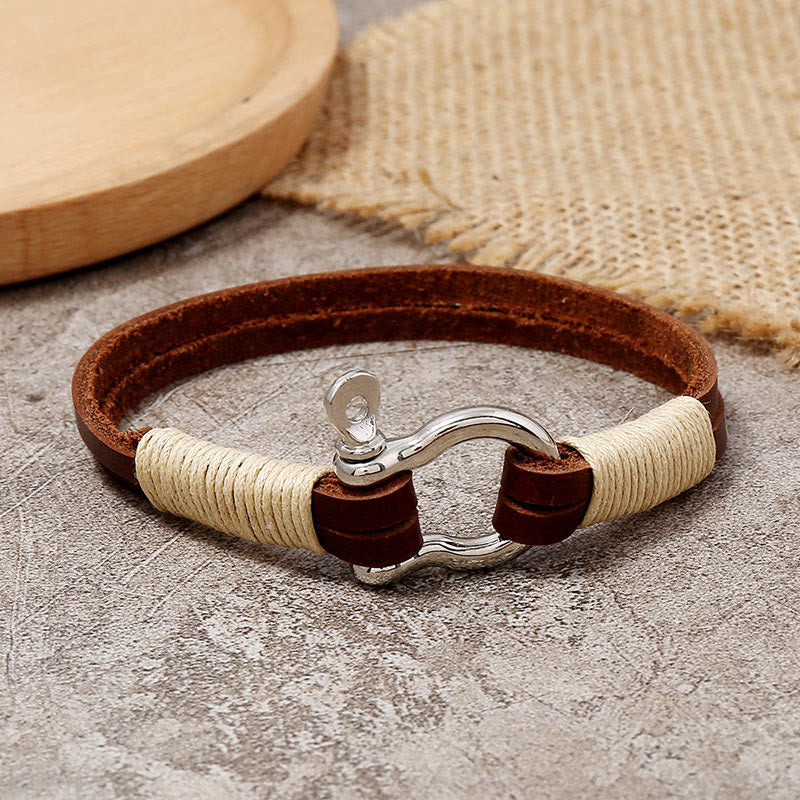Buddha Stones Bracciale con bilanciere e chiusura a doppio avvolgimento in pelle con filo di avvolgimento. - Pelle (Circonferenza del polso: 19–20 cm) - image 0