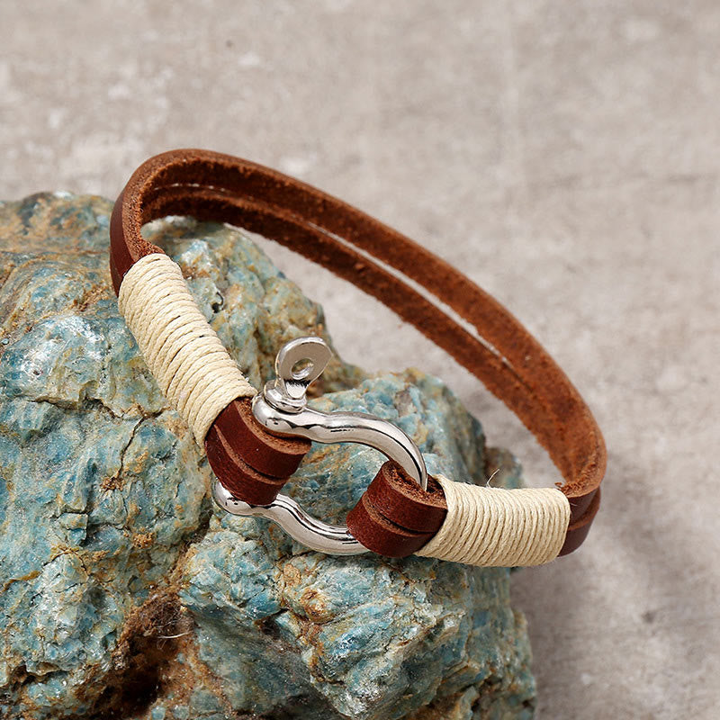 Buddha Stones Bracciale con bilanciere e chiusura a doppio avvolgimento in pelle con filo di avvolgimento. - image 1