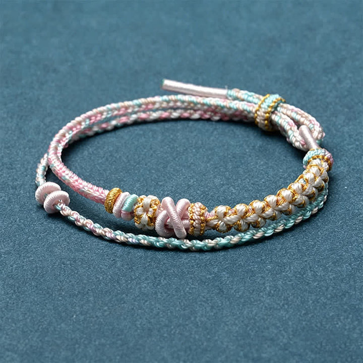 Buddha Stones Bracciale a doppio strato con nodo a fiore di pesco intrecciato a mano. - Rosa - Nessun accessorio - image 12