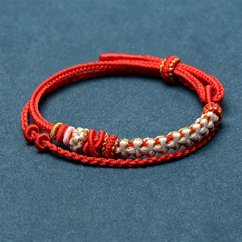Buddha Stones Bracciale a doppio strato con nodo a fiore di pesco intrecciato a mano. - Rosso - Nessun accessorio - image 4
